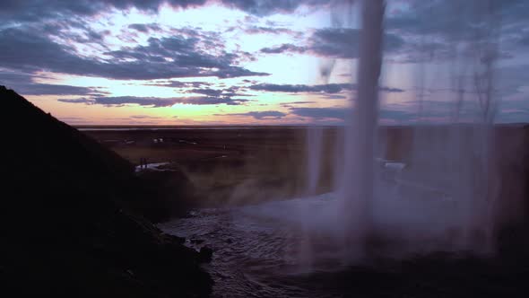 Seljalandfoss Waterfall in Sunset Time, Iceland