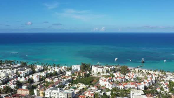 Aerial View From Drone on Coastline with Resorts and Hotels