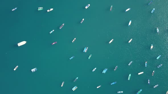 Aerial of Boats in Ocean Bay