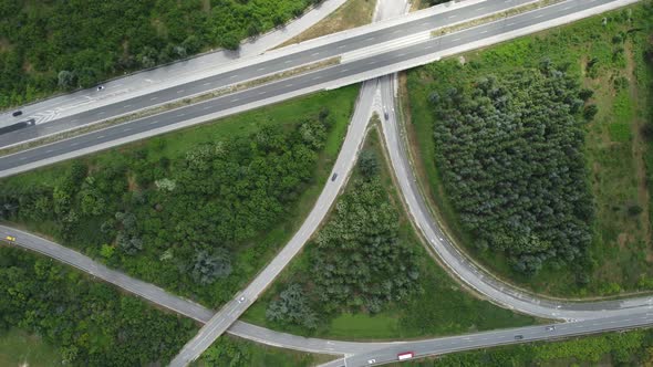 Aerial View From a Drone to a Road Junction in the City