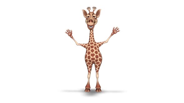 Cartoon 3D Giraffe Hello  Looped on White