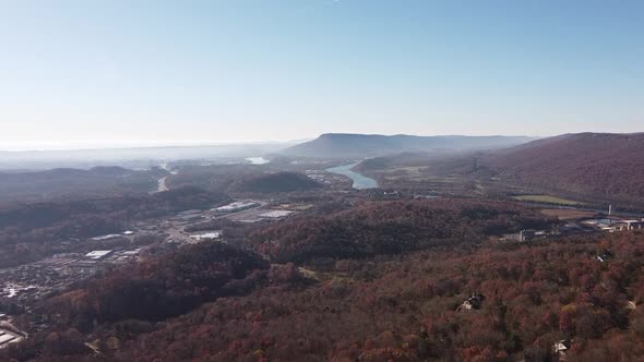 Cinematic panoramic aerial. Chattanooga Tennessee as seen from Singal Mountain in the fall season.