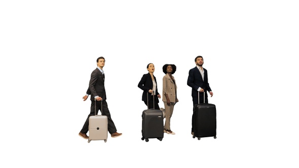 Four Diverse Business People with Luggage Checking Info