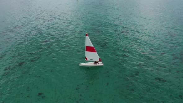 Aerial Shooting of a Sailing Yacht in the Sea