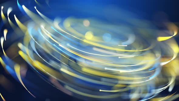 3D Abstract blue and yellow particles vortex design.