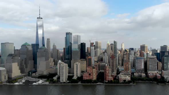 Aerial View of Manhattan Skyline, with World Trade Center, New York, USA.