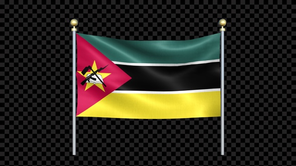 Mozambique Flag Waving In Double Pole Looped