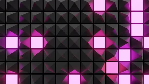 Abstract Festive Background with Black Pyramids on a Plane Flashing Multicolored Neon Light