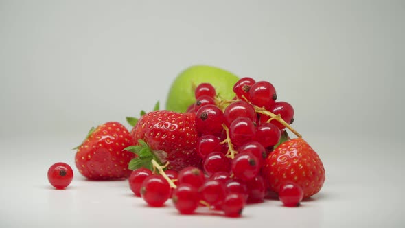 Strawberries, Lime And Red Currant - Set Of Fruits In A Turntable With White Background - Close Up S