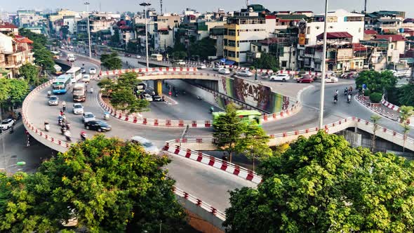 Day Busy City Roundabout Traffic Hanoi Veitnam
