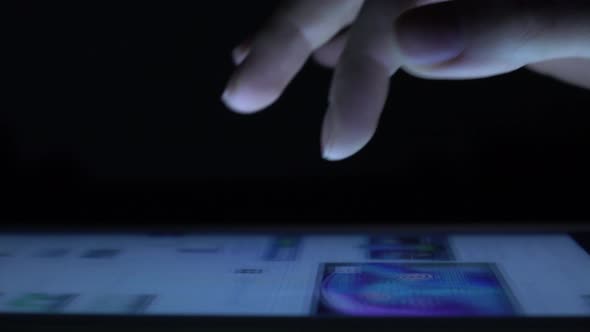Person Hand Presses on Screen Digital Tablet, Black
