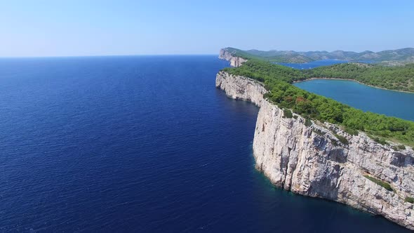 Aerial shot of deep blue adriatic sea with islands