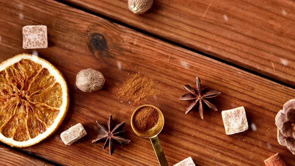 Christmas Spices on Wooden Background