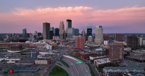 Minneapolis Sunset Aerial View Sunset Skyline