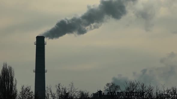 Smoke Comes From the Chimney. Air Pollution. Slow Motion. Ecology. Kyiv. Ukraine