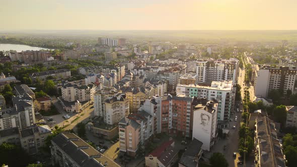 Aerial View of Historic Center of IvanoFrankivsk City with Old European Architecture