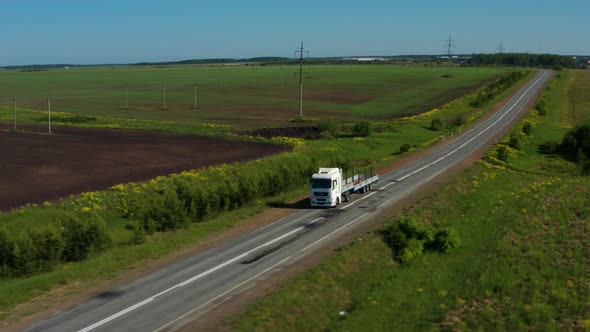 Aerial View of a Truck on the Highway