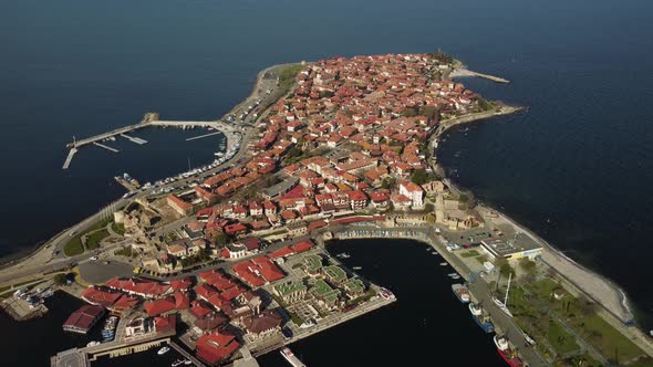 Aerial View of Nesebar Ancient City on the Black Sea Coast of Bulgaria