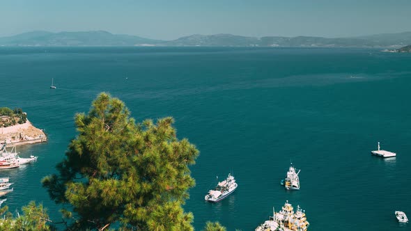 Kusadasi, Aydin Province, Turkey. Top View Of The Pigeon Island. Old 14Th-15th Century Fortress On