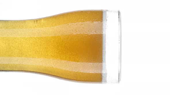 Glass of beer isolated on white background. vertical video