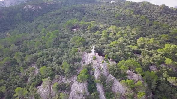 Aerial view of Sagrat Cor de Jesus in the mountains of Esporles, Mallorca, Spain