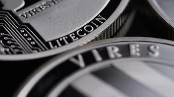 Rotating shot of Bitcoins