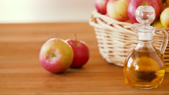 Apples in Basket and Jug of Juice or Vinegar