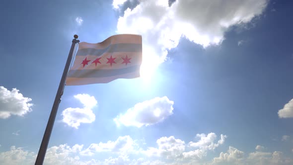 Chicago City Flag (Illinois) on a Flagpole V4 - 4K