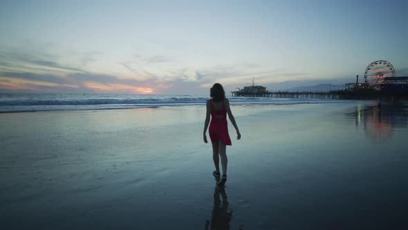 Evening walk on Santa Monica beach