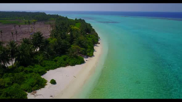 Aerial drone abstract of exotic resort beach time by turquoise water with white sandy background of 