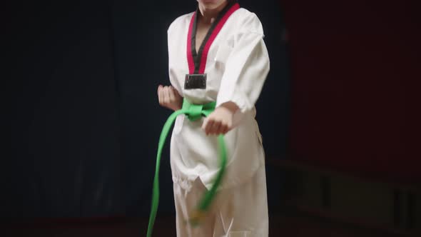 A Little Boy Doing Taekwondo  Showing the Kicks