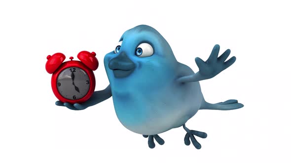 Fun 3D cartoon animation of a blue bird with alpha