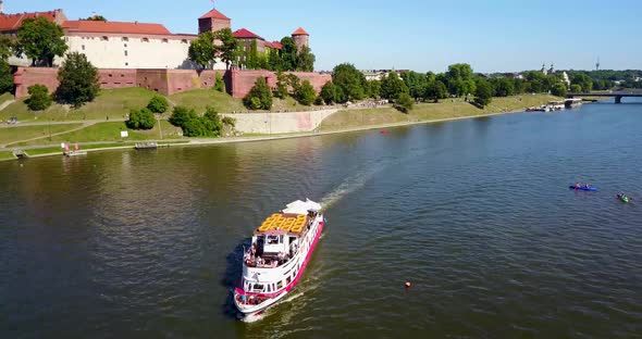 Aerial View of Wawel Castle and Vistula River. Krakow, Poland.