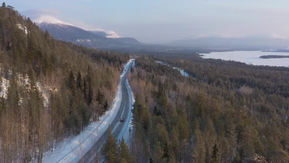 Car on Road in Winter