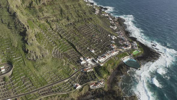 Aerial View of terrace fields on the slopes of the cliff, Santo Espirito.
