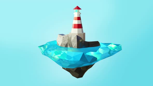 Lighthouse tower on floating island low poly 