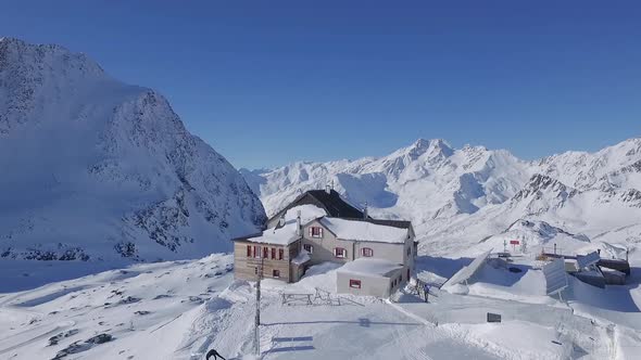 Aerial of a hut in the mountains of South Tyrol, Schnalstal