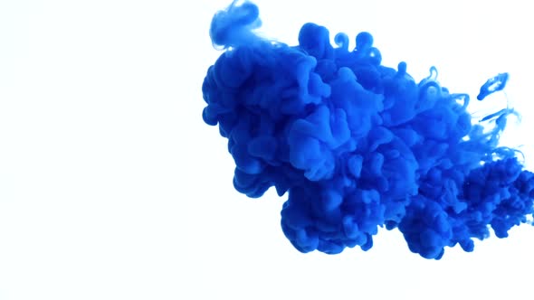 Blue Color Paint Ink Drops in Water Slow Motion Video with Copy Space