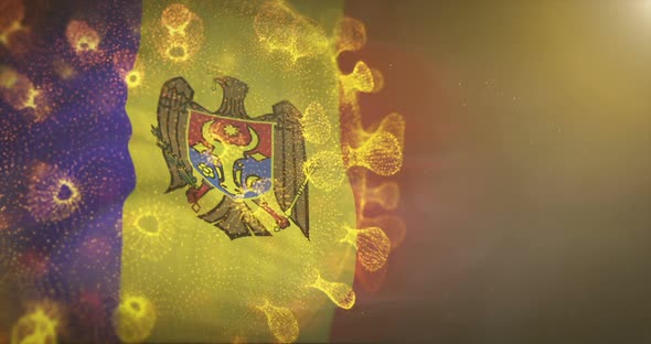 Moldova Flag With Corona Virus Bacteria