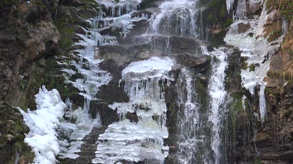 Iced Waterfall in Winter
