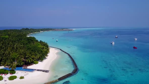 Aerial texture of exotic lagoon beach voyage by blue ocean and sand background