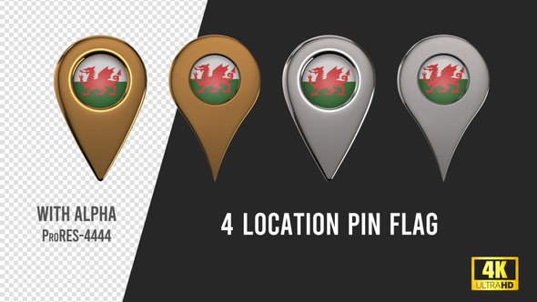 Wales Flag Location Pins Silver And Gold