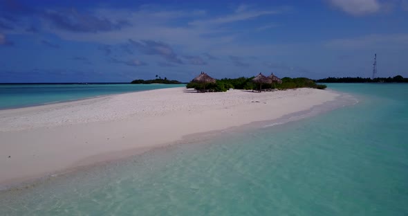 Luxury above abstract view of a white sand paradise beach and blue water background in vibrant