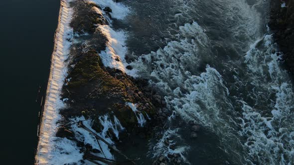 Over Old Waterfalls and River Dam