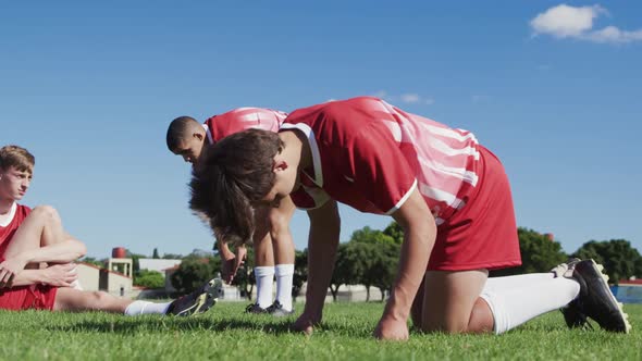 Rugby players preparing for training