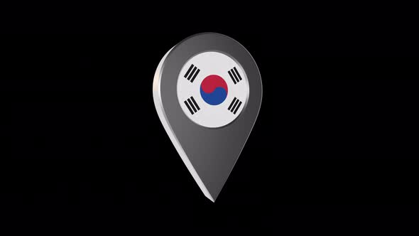 3d Animation Map Pointer With South Korea Flag With Alpha Channel - 4K