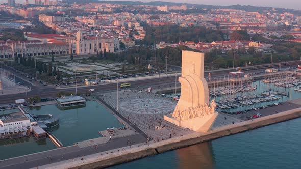 Wonderful Sunset Landscape Overlooking the Portuguese Monument to Discoveries Padrao Dos