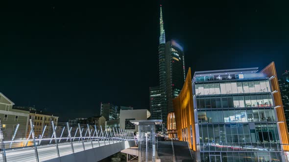 Milan Porta Nuova Business District at Night Timelapse