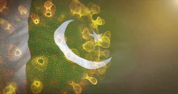 Pakistan Flag With Corona Virus Bacteria 4K alt