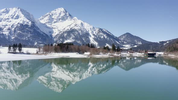 Aerial shot of lake Heiterwang in Tyrol